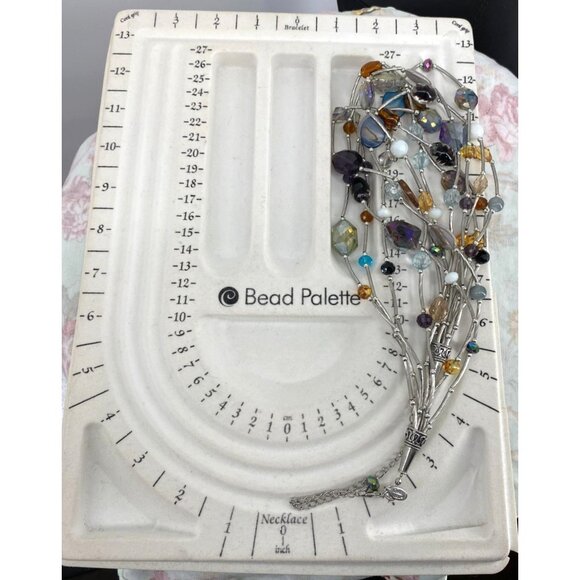 Cookie Lee Multi-Strand Beaded Necklace With Adjustable Chain & Colorful Beads V - Picture 5 of 6